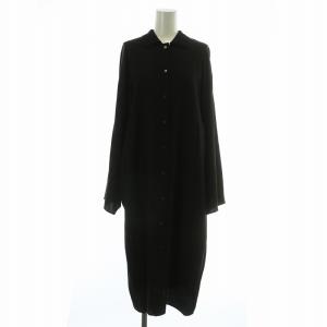 シャツワンピース ロゴ 刺繍 ブラック