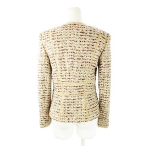 ESCADA ノーカラージャケット ファンシーツイード ダブルジップ パイピング 小さいサイズ 34 XS ベージュ