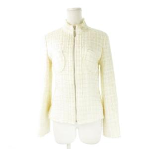 COLLECTION ツイードジャケット スタンドカラー ジップアップ ファンシーツイード 38 M 白