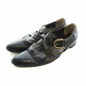 ローファー 革靴 ポインテッドトゥ ベルト レザー ゴールド金具 28cm 黒 ブラック GY30 /MQ