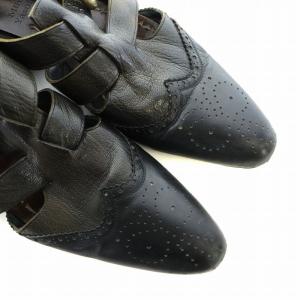 MIHARA YASUHIRO ローファー 革靴 ポインテッドトゥ ベルト レザー ゴールド金具 28cm 黒 ブラック GY30 /MQ