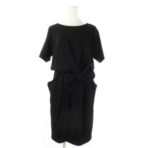 ブラウジングワンピース ひざ丈 半袖 リボン ワンポイント 38 M 黒 ブラック /CK24 GY09