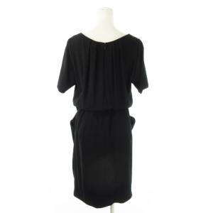 LANVIN en Bleu ブラウジングワンピース ひざ丈 半袖 リボン ワンポイント 38 M 黒 ブラック /CK24 GY09