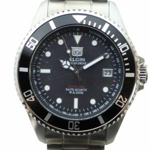 腕時計 ウォッチ ソーラー 黒文字盤 カレンダー付き ロゴ シルバー色 FK-1426-FL GY35