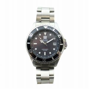 ELGIN 腕時計 ウォッチ ソーラー 黒文字盤 カレンダー付き ロゴ シルバー色 FK-1426-FL GY35