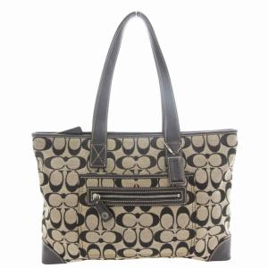 6082 シグネチャー ハンドバッグ トート 肩掛け キャンバス レザー ベージュ 黒 ブラック /GV