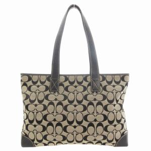 COACH 6082 シグネチャー ハンドバッグ トート 肩掛け キャンバス レザー ベージュ 黒 ブラック /GV