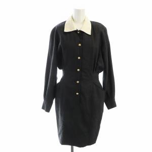 ヴィンテージ ワンピース ボタン 長袖 ミドル 金ボタン 40 M グレー GY35 /MQ