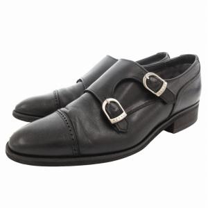 ダブルモンク ドレスシューズ ビジネス ストレートチップ レザー 23.5cm 黒 ブラック /GV GY35