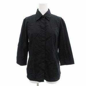 シャツ ブラウス ノバチェック切替 ホースロゴ刺繍 七分袖 S 黒 ブラック GY35 AA