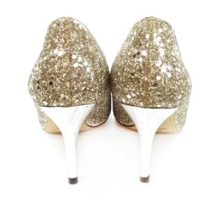 JIMMY CHOO パンプス ポインテッドトゥ ハイヒール グリッター 39 26cm ゴールドカラー /MN6 GY27