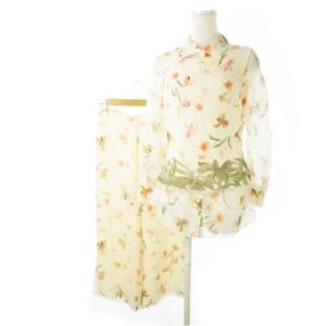 A-K-R-I-S- 3点 セットアップ シルク 絹 長袖シャツ ノースリーブブラウス アンクルパンツ