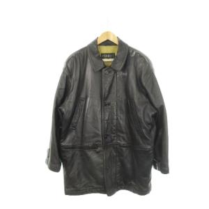 レザーコート 中綿 羊革 本革 ステンカラー L 黒 ブラック /AH22 GY99
