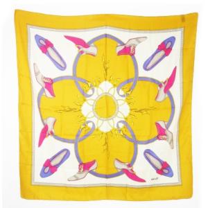 スカーフ 大判 スクエア シルク 絹 シューズ柄 チャーム柄 黄 イエロー /CK6