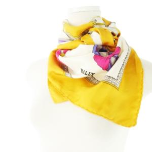 BALLY スカーフ 大判 スクエア シルク 絹 シューズ柄 チャーム柄 黄 イエロー /CK6