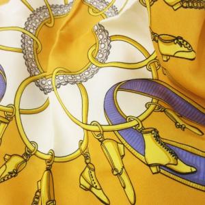 BALLY スカーフ 大判 スクエア シルク 絹 シューズ柄 チャーム柄 黄 イエロー /CK6