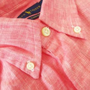 RALPH LAUREN リネンシャツ ボタンダウン 半袖 麻 ネップ ポニーロゴ刺繍 CLASSIC FIT M 赤 レッド /CK17