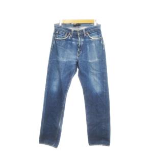 デニムパンツ ジーンズ スリム ストレート ボタンフライ 赤耳 セルビッチ ウォッシュ加工 28 青 ブルー