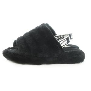 UGG australia フラッフ イヤー スライド ファーサンダル フラット バックストラップ ロゴ 6 24.5cm 黒 ブラック