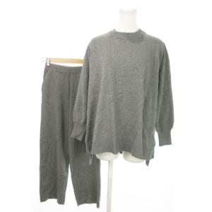 セットアップ 2点セット ニット セーター 長袖 パンツ ワイドテーパード ウエストゴム S グレー /AO5