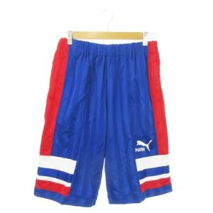 90's ヴィンテージ ハーフパンツ ジャージ 配色 ロゴ サッカー O LL 青 ブルー /AO11