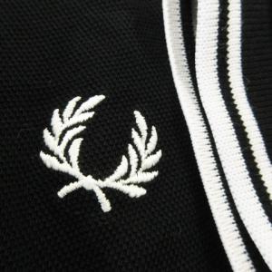 FRED PERRY M3600 ポロシャツ 半袖 コットン 鹿の子 ラインロゴ刺繍 L 黒 ブラック /AO15