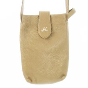 ショルダーバッグ ポシェット スマホポーチ レザー 革 ミニポーチ付き ロゴ刺繍 ベージュ /CK27