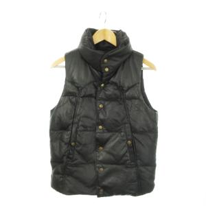 レザーベスト スタンドカラー フロントスナップボタン 羊革 中綿 40 L 黒 ブラック /MN11