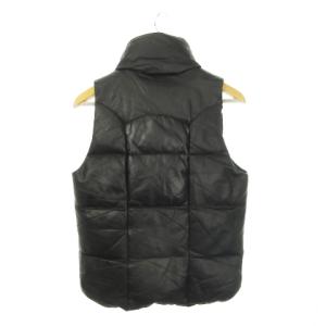 SHAMA レザーベスト スタンドカラー フロントスナップボタン 羊革 中綿 40 L 黒 ブラック /MN11