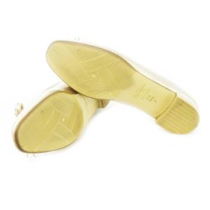 GINZA Kanematsu AQUA BELL バレエシューズ パンプス フラット シャイニー レザー 革 リボン 22.5 シャンパンピンクカラー