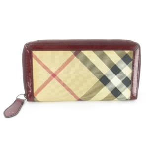 長財布 PVC エナメル チェック ベージュ