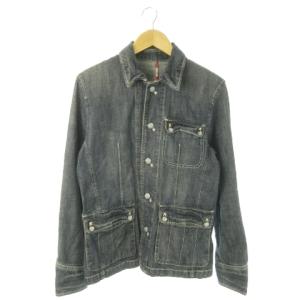 ジャケット デニム Gジャン ジージャン ウォッシュ加工 ワンポイント 花柄 3 L 紺 ネイビー /AO16