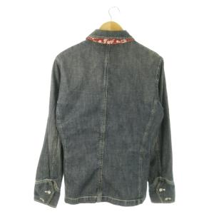 TAKEO KIKUCHI ジャケット デニム Gジャン ジージャン ウォッシュ加工 ワンポイント 花柄 3 L 紺 ネイビー /AO16