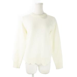 ニット セーター クルーネック 長袖 スカラップ 無地 F 白 ホワイト /AO19