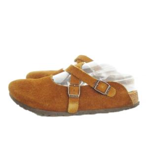 BIRKENSTOCK ビルキー Birkie's サボ サンダル スエード クロスベルト ロゴ 24cm 茶 ブラウン /MN21
