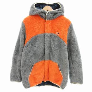 ボアジャケット パーカー フーディー ジップアップ ロゴ 3 グレー オレンジ /UD