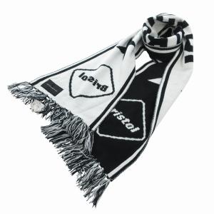 マフラー ストール ロゴ フリンジ バイカラー 黒 ブラック 白 ホワイト /FF