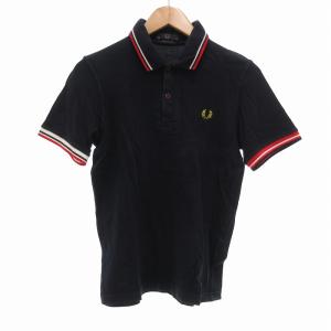 M8173 ライン ポロシャツ 半袖 ロゴ 刺繍 38 紺 ネイビー /UO