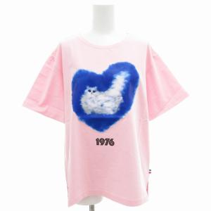 タグ付き グラフィックキャットTシャツ カットソー 半袖 クルーネック 雲柄 プリント M ピンク /GV