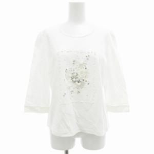 タグ付き Tシャツ カットソー 七分袖 ビジュー 花装飾 42 白 ホワイト /GV