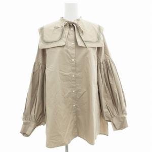 タグ付き シャツ ブラウス 長袖 バンドカラー セーラー付 ベージュ /GV