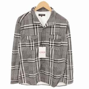 タグ付き シャツ チェック柄 衿 ワイヤー入り 長袖 50 白 黒 ホワイト ブラック /HO