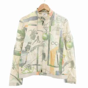 スイングトップ ブルゾン ジャケット フルジップ 総柄 ショート丈 M ベージュ /AE