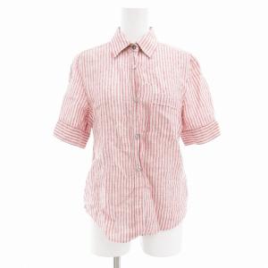 シャツ ブラウス ストライプ 麻 リネン 半袖 S 赤 レッド /AE