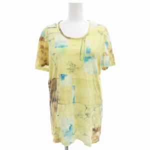 Tシャツ カットソー クルーネック 総柄 半袖 黄 イエロー /AE