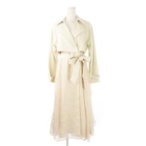 シャイニーボリュームトレンチコート スプリングコート ロング丈 ウエストマーク リボンベルト M ベージュ