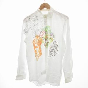 カジュアルシャツ 総柄 長袖 M 白 ホワイト /UD