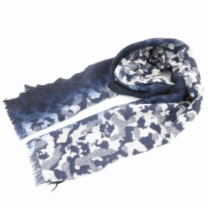 マフラー ストール フリンジ 総柄 紺 ネイビー 白 ホワイト /UD
