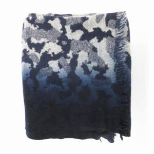 EPOCA UOMO マフラー ストール フリンジ 総柄 紺 ネイビー 白 ホワイト /UD