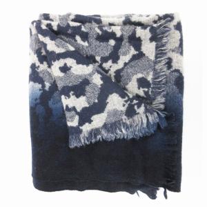 EPOCA UOMO マフラー ストール フリンジ 総柄 紺 ネイビー 白 ホワイト /UD